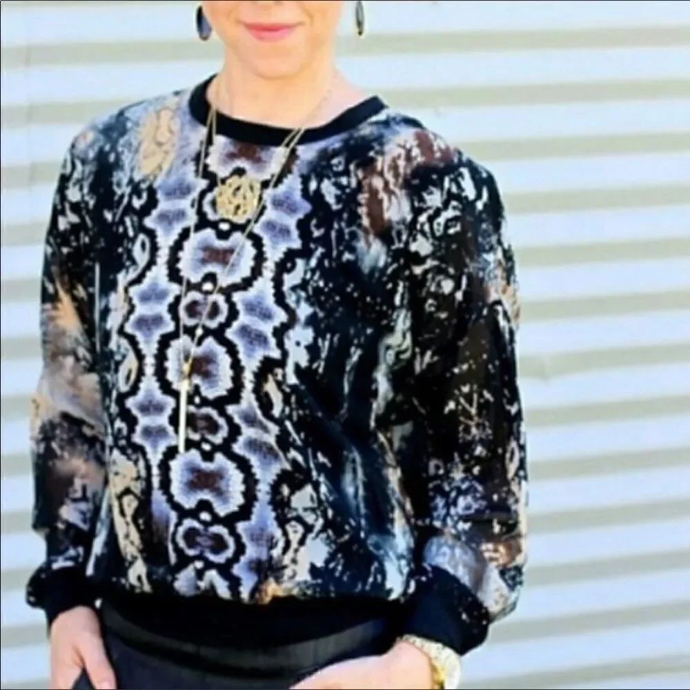 CAbi Snakeskin Python Dressed Up Sheer Top XS